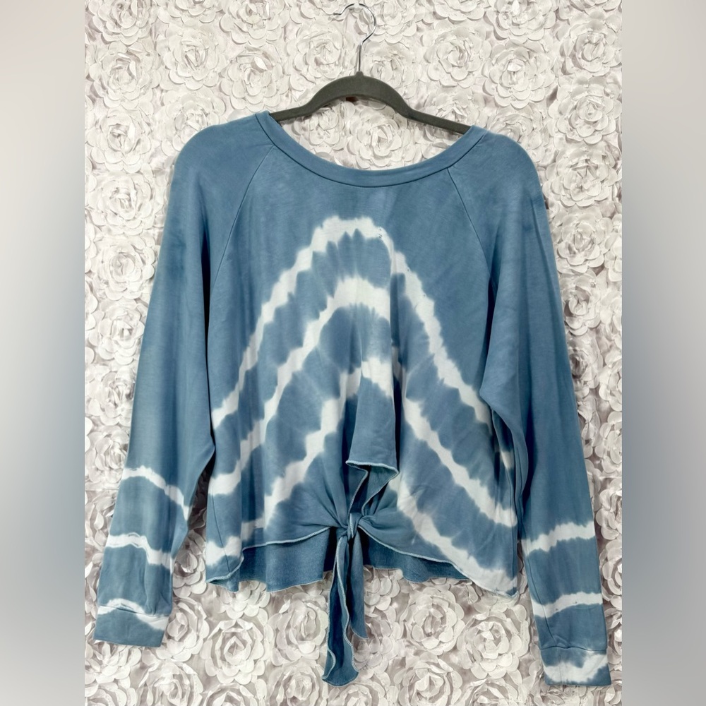 YANA K NWT Lola Tie Dye Long Sleeve Sweater Size Medium Blue & White Boho Top